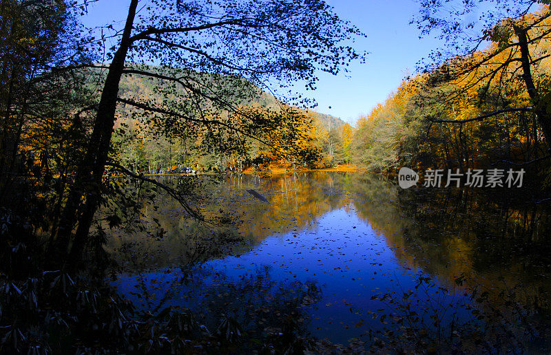 耶迪戈勒国家公园(Yedigoller National Park)的木制房子可以欣赏美丽的秋景。博鲁是土耳其西北部的一个省。